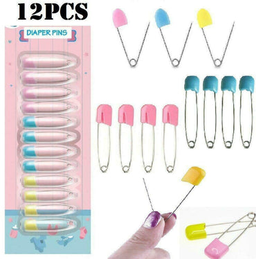12 Nappy Diaper Safety Pins Fasteners Large Colours Heads Sewing Dry Cleaning - ZYBUX
